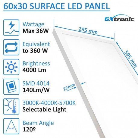 LED Surface Panel 60x30 36W 3CCT Ultra Slim 22mm GXtronic