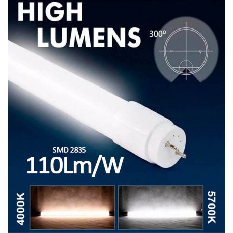 Tubo LED T8 9W 60cm cristal 300º SMD2835 110 lm/W