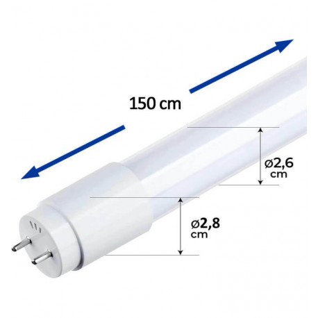 Tubo LED T8 24W 150cm cristal 300º SMD2835 110lm/W