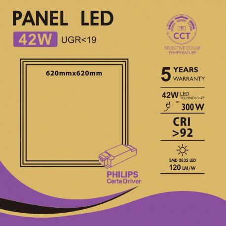 Panel LED 62x62 42W 3CCT UGR+19 4200Lm pack 10
