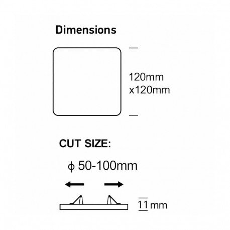 Downlight LED cuadrado 4CCT 6/9/12W ajustable 50-100mm blanco