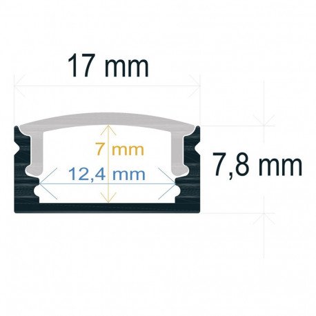 Black Surface-Mount LED Strip Aluminum Channel U, 2 m