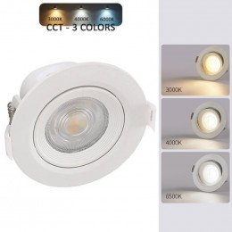 Downlight LED 7W inbouw kantelbaar dimbaar TRIAC 3CCT wit