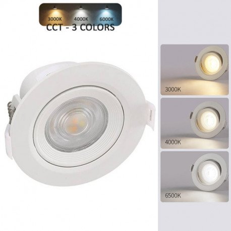 Downlight LED 7W inbouw kantelbaar dimbaar TRIAC 3CCT wit