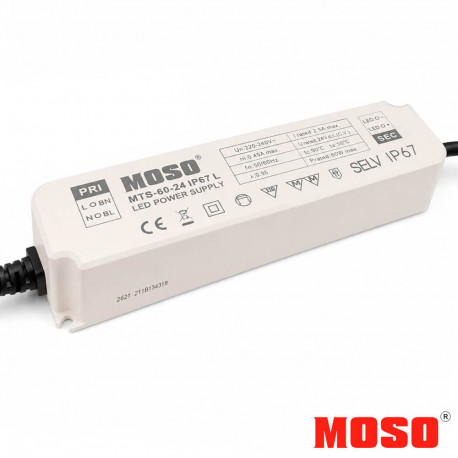 LED Power Supply 24V DC 60W IP67 MOSO MTS No Flicker