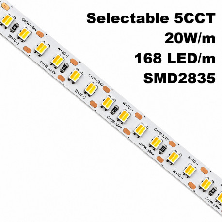 LED Strip 24V 20W/m 5CCT SMD2835 Free Cut 5m