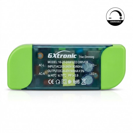Driver LED TRIAC GXtronic 16W-20W-24W con Potencia y CCT Ajustables | 600mA 24-42V DC