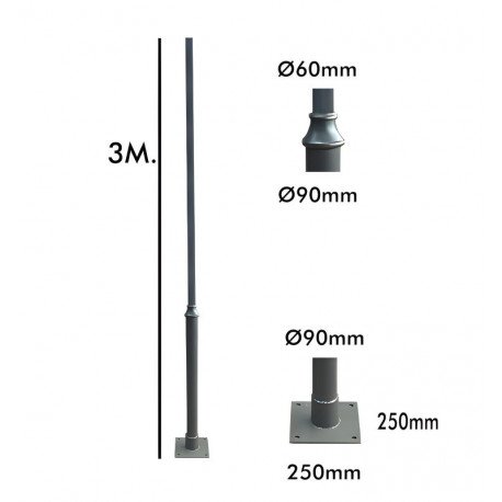 LED Street Light REKA Column 3 m with Anchor Bolts