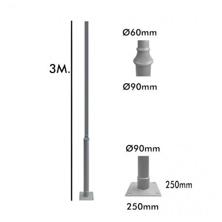 LED Street Light REKA Column 3 m with Anchor Bolts
