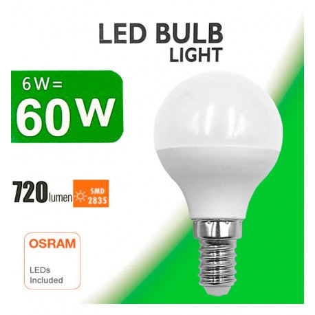 LED-lamp 6W E14 G45 220° OSRAM Chip DURIS sin flick