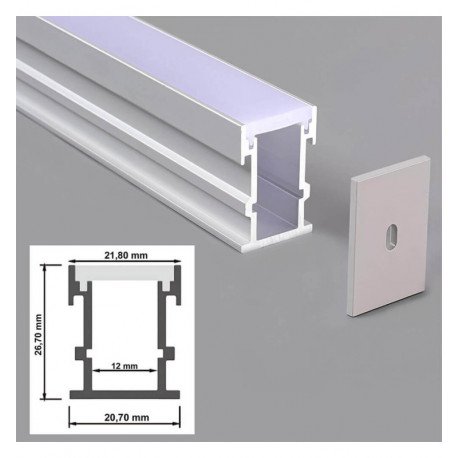 Perfil de aluminio para suelo con tapa translucida 2 metros
