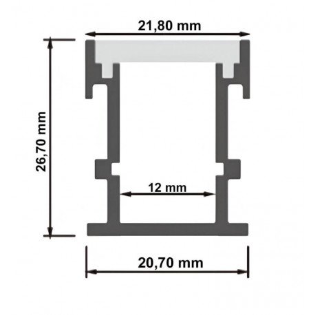 Perfil de aluminio para suelo con tapa translucida 2 metros