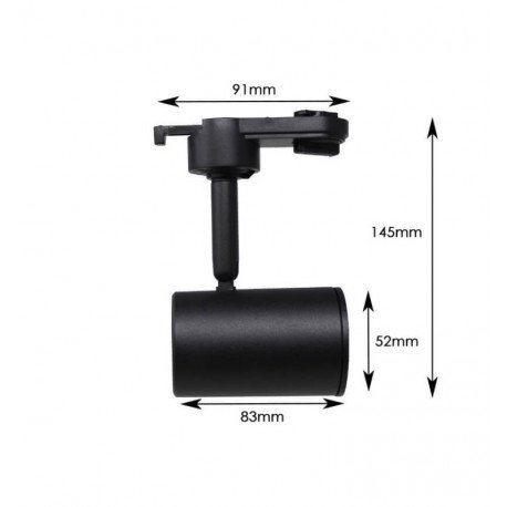 Foco de carril GU10 negro monofásico de aluminio