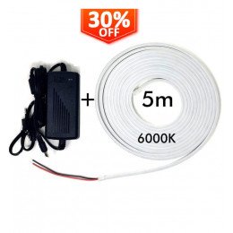 Neon ledstrip 6000K 12V 6mm 5m met voeding en DC5.5 connector