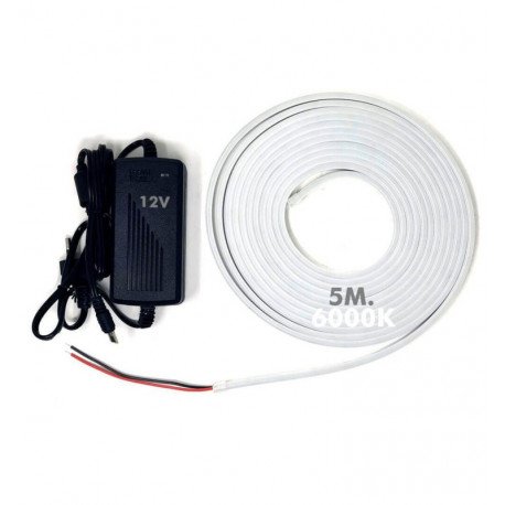 Neon ledstrip 6000K 12V 6mm 5m met voeding en DC5.5 connector