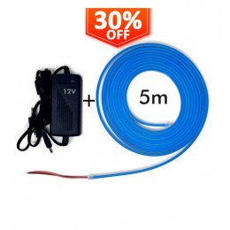 Led-neonstrip blauw 6 mm 12V 5 m + voeding