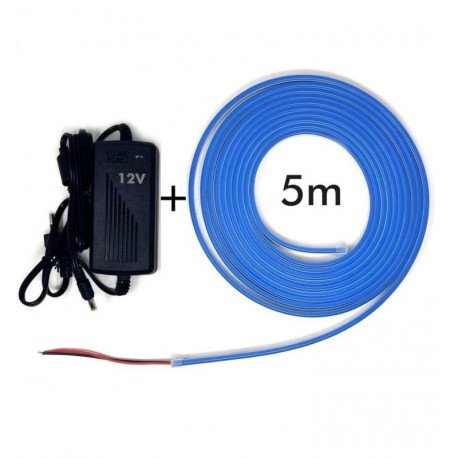 Led-neonstrip blauw 6 mm 12V 5 m + voeding