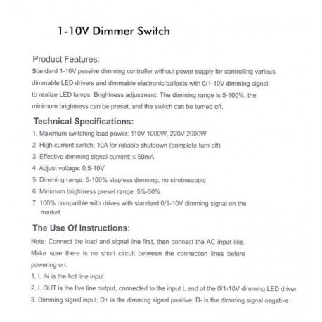 1-10V LED-dimmer 2000W universeel voor dimmen