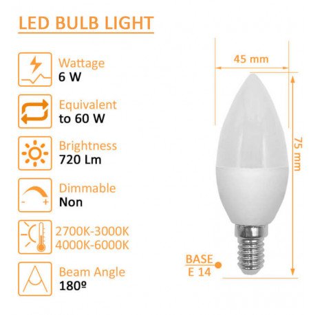 LED vela lamp 6W E14 C37 180° OSRAM DURIS Chip