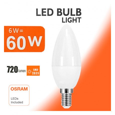 LED vela lamp 6W E14 C37 180° OSRAM DURIS Chip