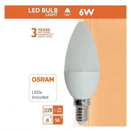 LED vela lamp 6W E14 C37 180° OSRAM DURIS Chip