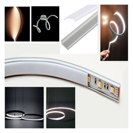 Perfil Aluminio Flexible U LED 2 metros para curvas