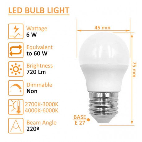 LED-lamp 6W E27 G45 220° OSRAM Chip DURIS sin flicker