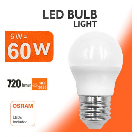 LED-lamp 6W E27 G45 220° OSRAM Chip DURIS sin flicker