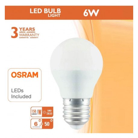 LED-lamp 6W E27 G45 220° OSRAM Chip DURIS sin flicker