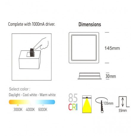 Downlight LED 15W cuadrado CCT OSRAM UGR17 sin deslumbramiento