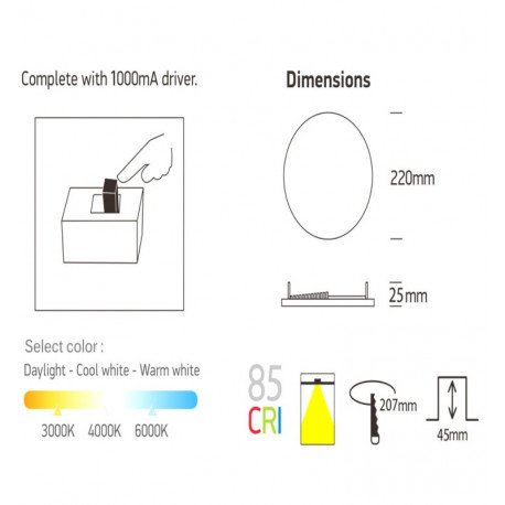 Led downlight 24W inbouw zonder frame met selecteerbare CCT