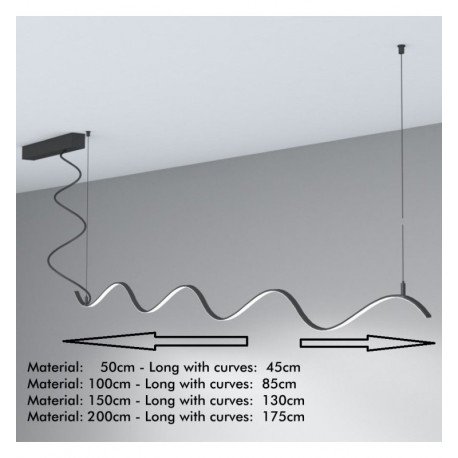 LED High Bay Milano Slim Linear Pendant Lamp Silver Curves 0.5-2m