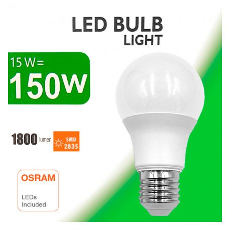 Ledlamp 15W E27 A60 180° OSRAM chip DURIS sin flicker