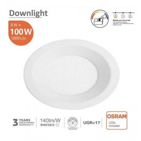 Downlight LED 8W circular empotrable CCT UGR17