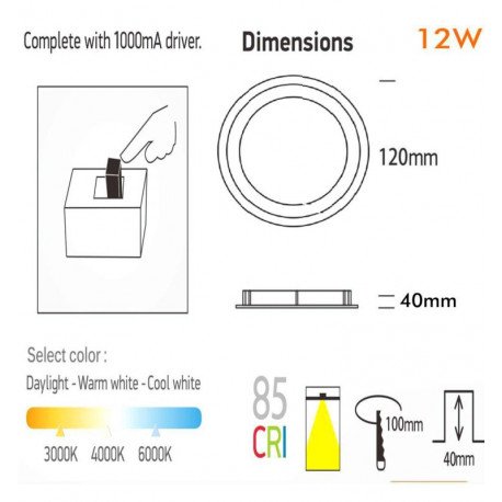 Downlight LED 12W empotrable circular CCT UGR17 OSRAM