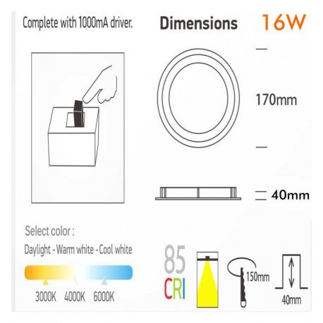 Downlight LED 16W circular interior CCT UGR17 OSRAM CHIP DURIS E