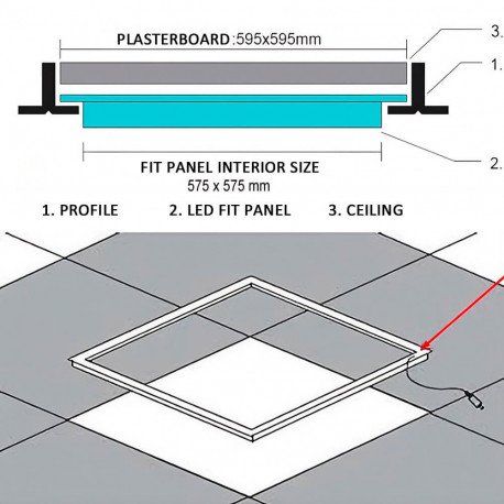 LED paneel 60x60 44W 3CCT met lichtlijst voor valse plafonds