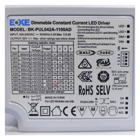 DALI dimbare led-driver 42W multicurrent 600-1100mA IP20