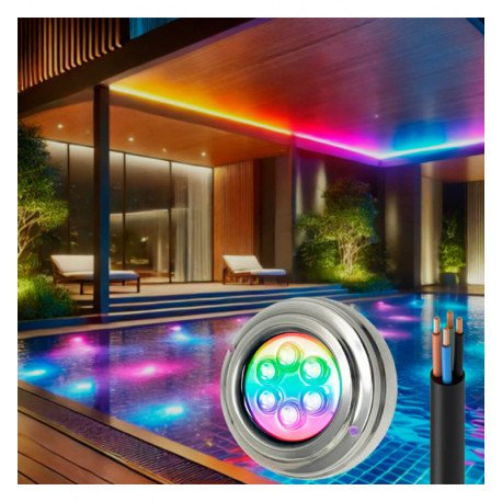 Foco LED RGB sumergible 6W para piscina IP68 acero 316