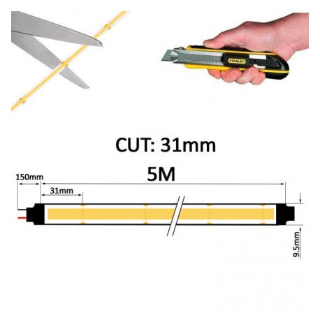 COB ledstrip 24V 15W/m CRI90 continu licht 512 LED/m 5m