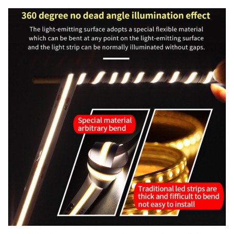COB ledstrip 24V 15W/m CRI90 continu licht 512 LED/m 5m