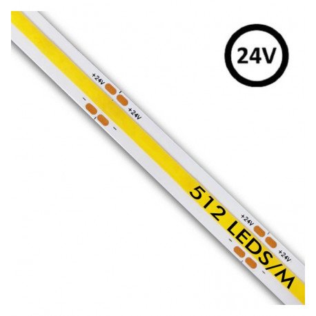 COB ledstrip 24V 15W/m CRI90 continu licht 512 LED/m 5m
