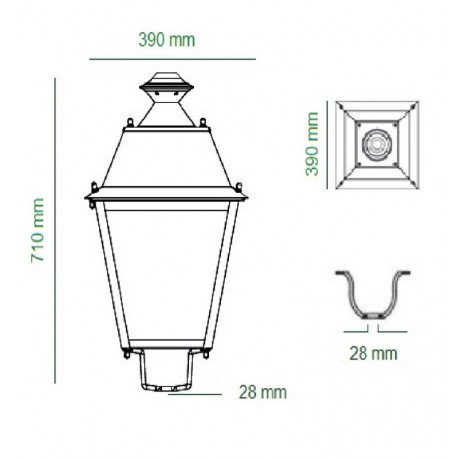 Farola LED Villa Acero 40W-50W exterior, negro