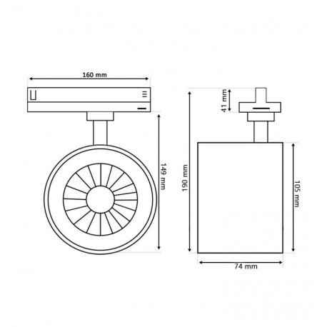 Led-schijnwerper voor 3-fase ledrail ODENSE 40W-38W-36W CRI+92 wit