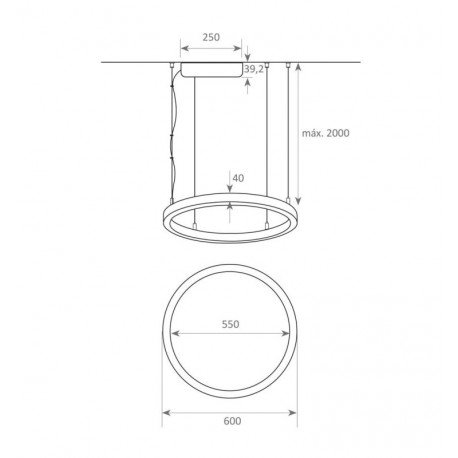 Hangende ledlamp circulair 37W zwart SPACE VENUS 60 cm