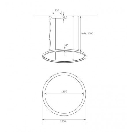 Lámpara LED colgante circular negro 77W para decoración 120cm