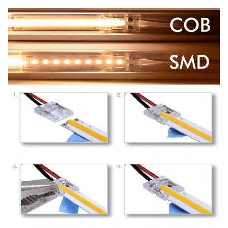 Conector transparente tiras LED COB y SMD 8-10mm IP20