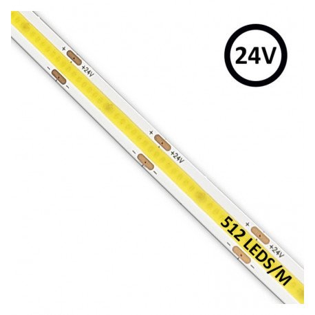 Ledstrip COB 24V 11W/m voor binnen, 5m, CRI90, 512 led/m