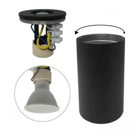 Plafond-wandlamp LED zwart aluminium dubbel ring-design GU10 IP65