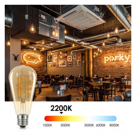 Vintage ledlamp filament 8W E27 Gold ST64 dimbaar (TRIAC)